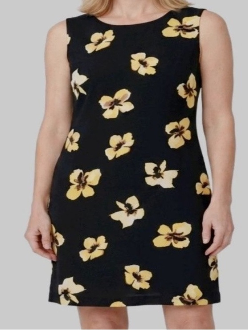 Tommy Hilfiger Black Shift Dress with Yellow Floral Print